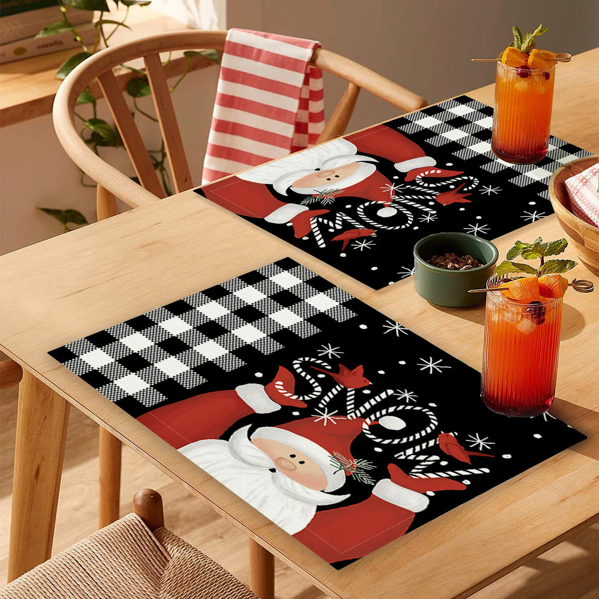 Wholesale 10pcs/pack Household Christmas Linen Printed Placemats Christmas Dining Table Non-Slip Heat Insulation Mats Wholesale Western Dining Table